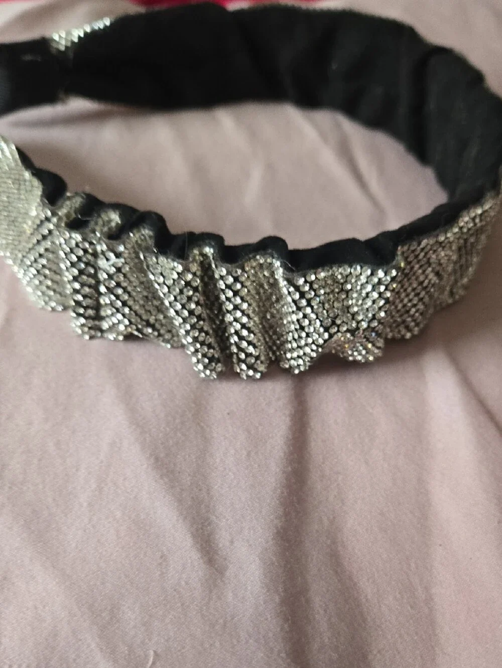 BLING Embellished Black Padded Headband with Silver Beading!